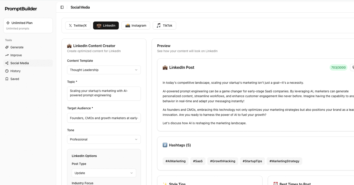 Example of viral LinkedIn posts generated by AI marketing prompts